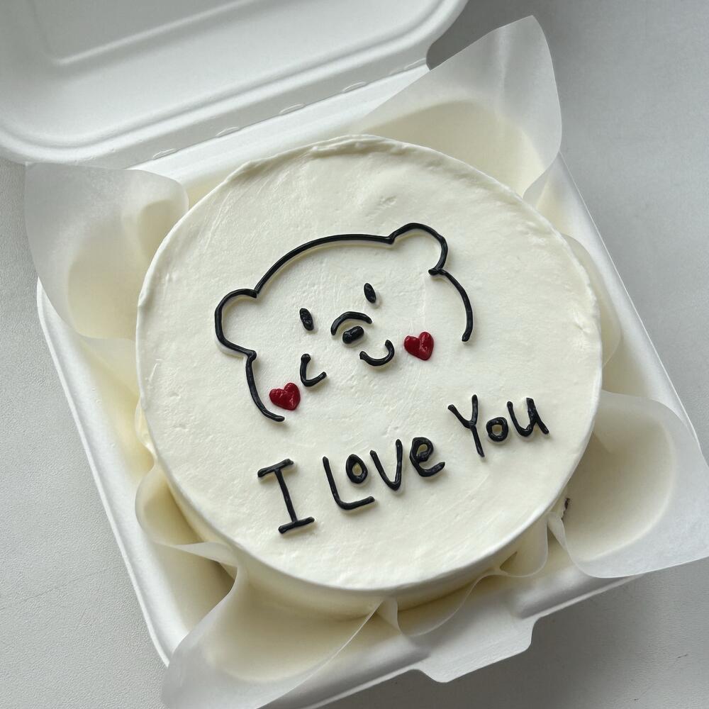 Бенто торт на 14 февраля с мишкой "I LOVE YOU"