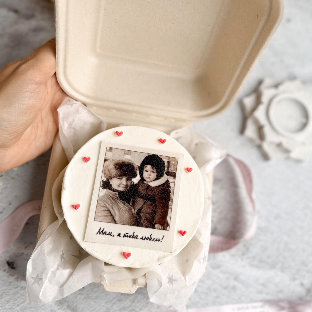 Бенто торт на день мамы с фотографией на палароид