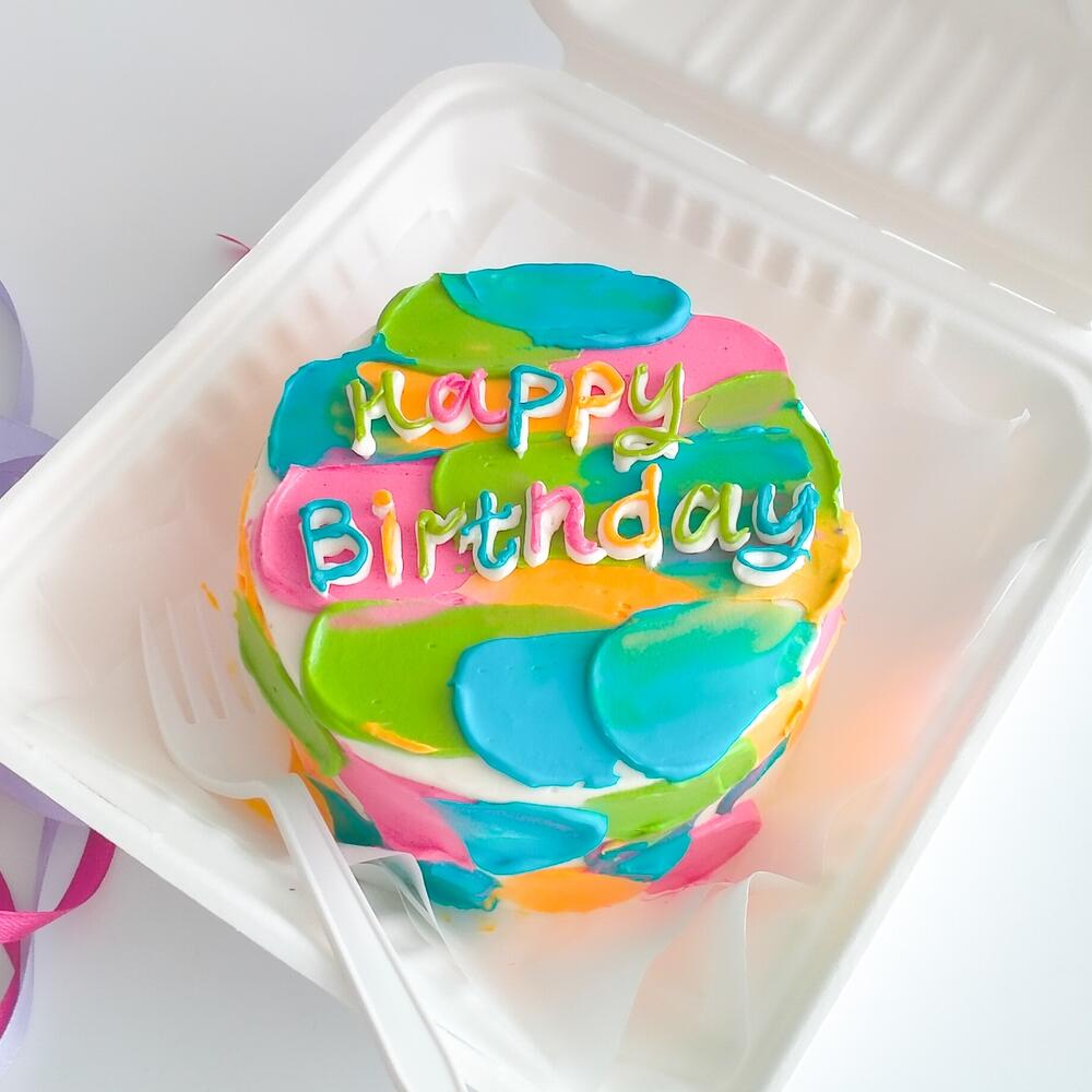 Бенто торт на день рождения "Happy Birthday" мазки цветные