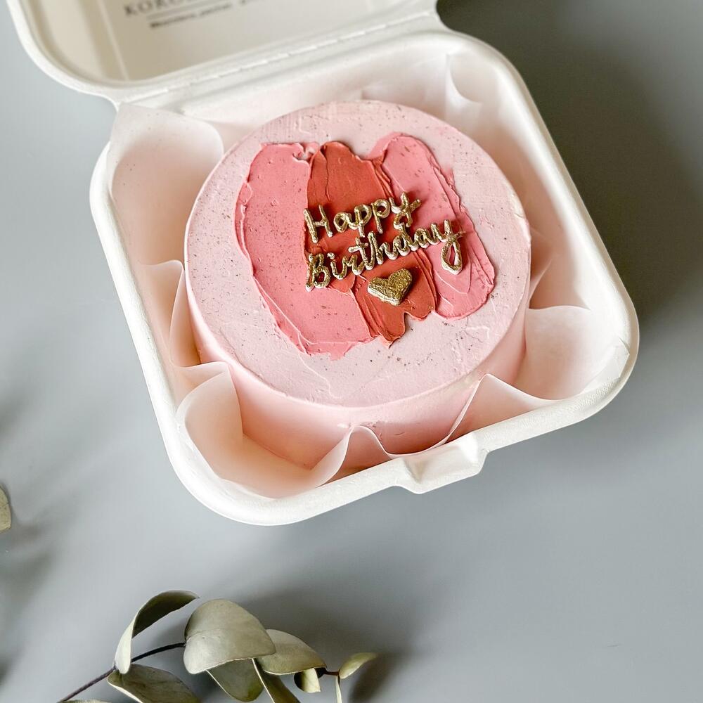 Бенто торт на день рождения с розовыми мазками Happy Birthday