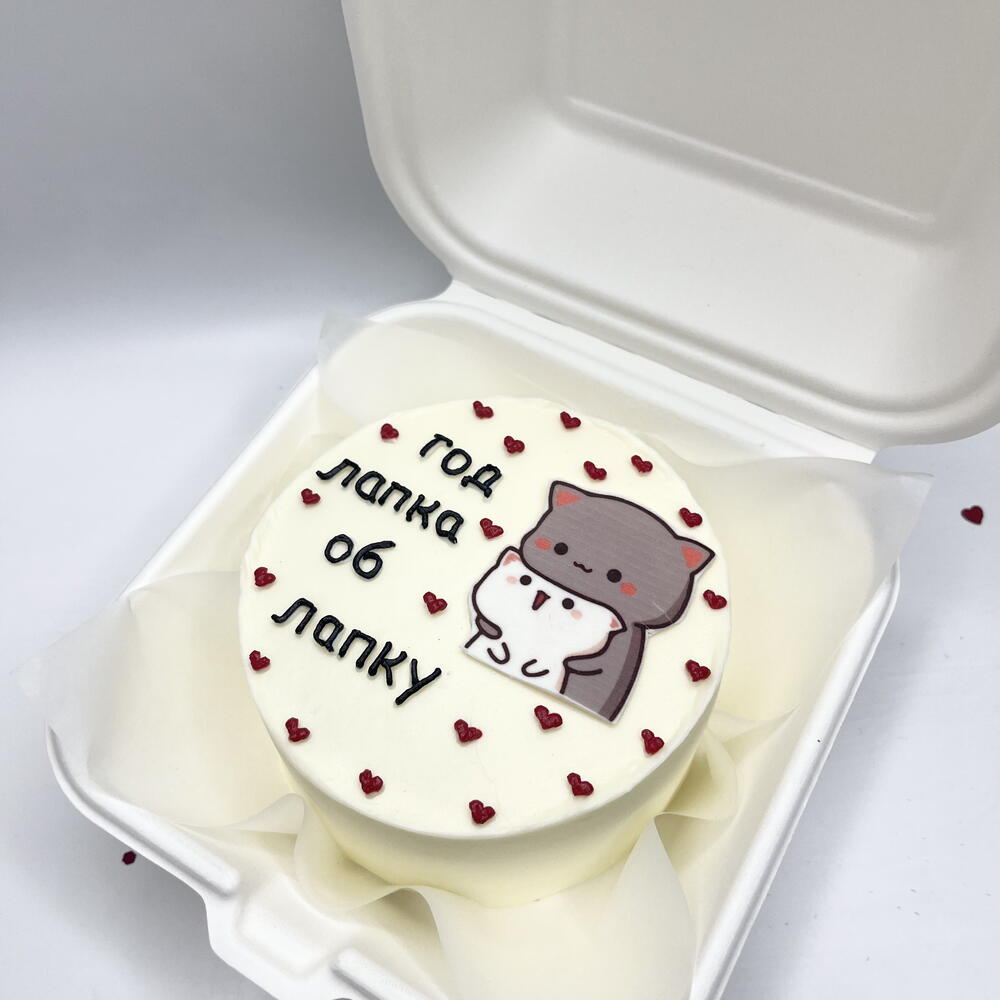 Бенто торт с фотопечатью на годовщину лапка об лапку