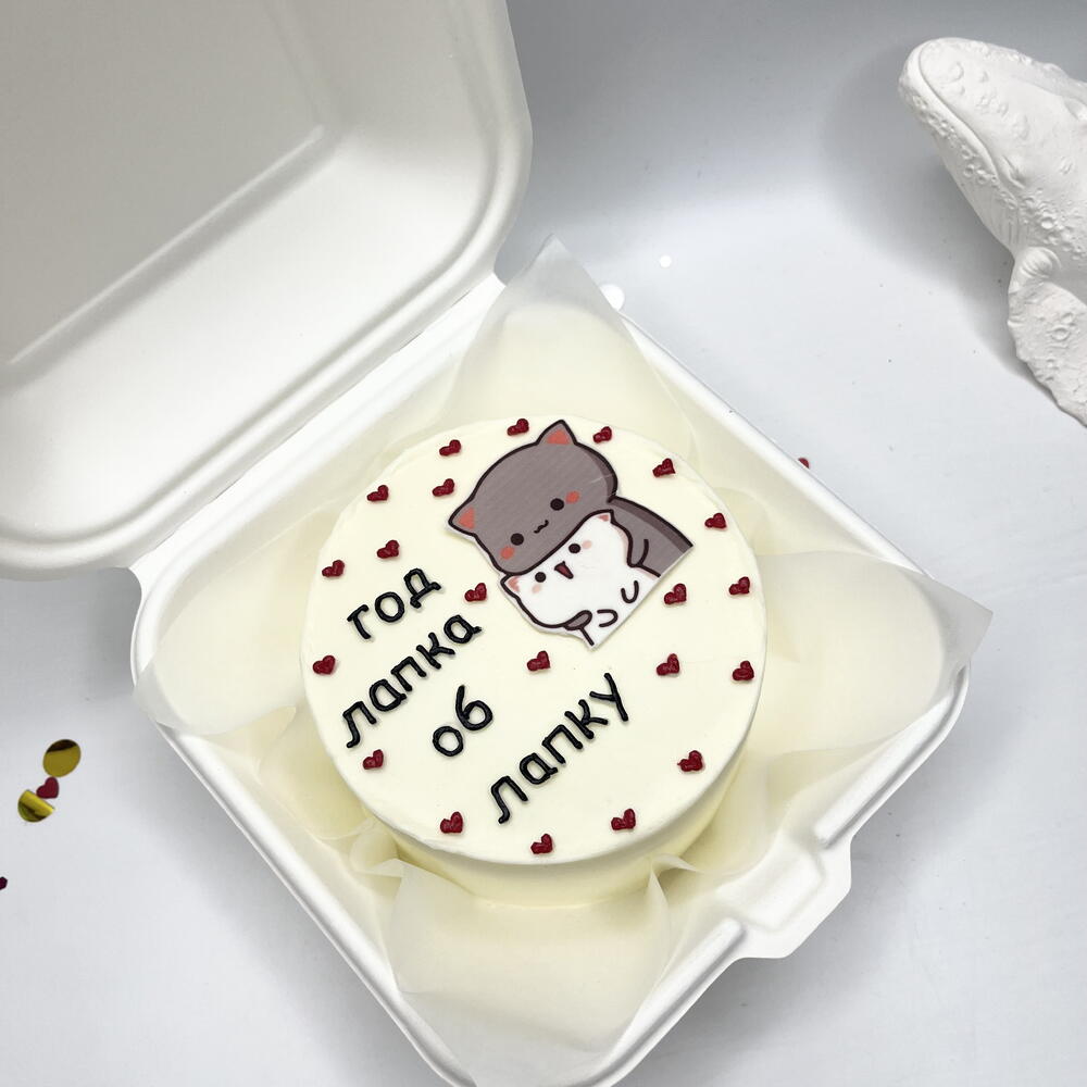 Бенто торт с фотопечатью на годовщину лапка об лапку