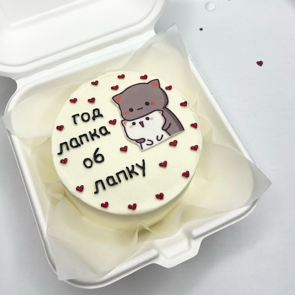 Бенто торт с фотопечатью на годовщину лапка об лапку