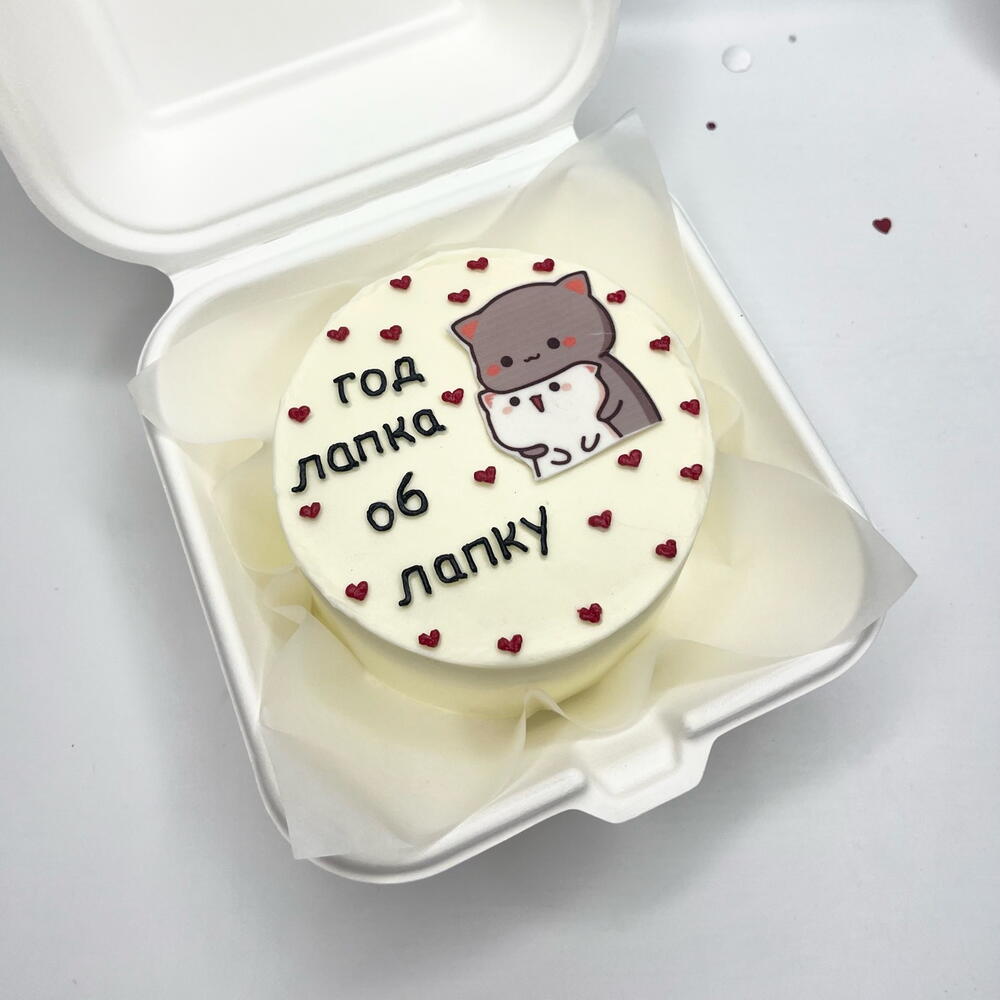 Бенто торт с фотопечатью на годовщину лапка об лапку