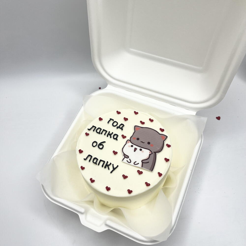 Бенто торт с фотопечатью на годовщину лапка об лапку