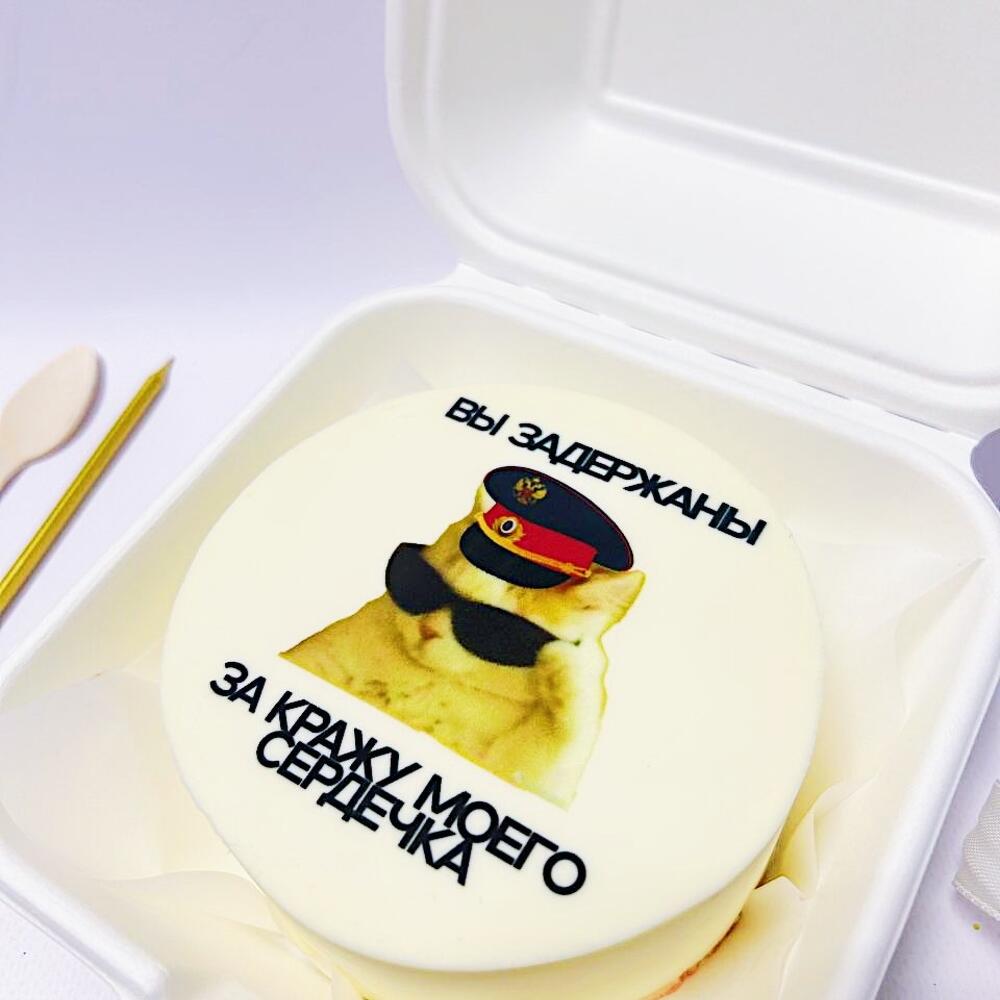 Бенто торт с мемным котиком: Вы задержаны за кражу моего сердца