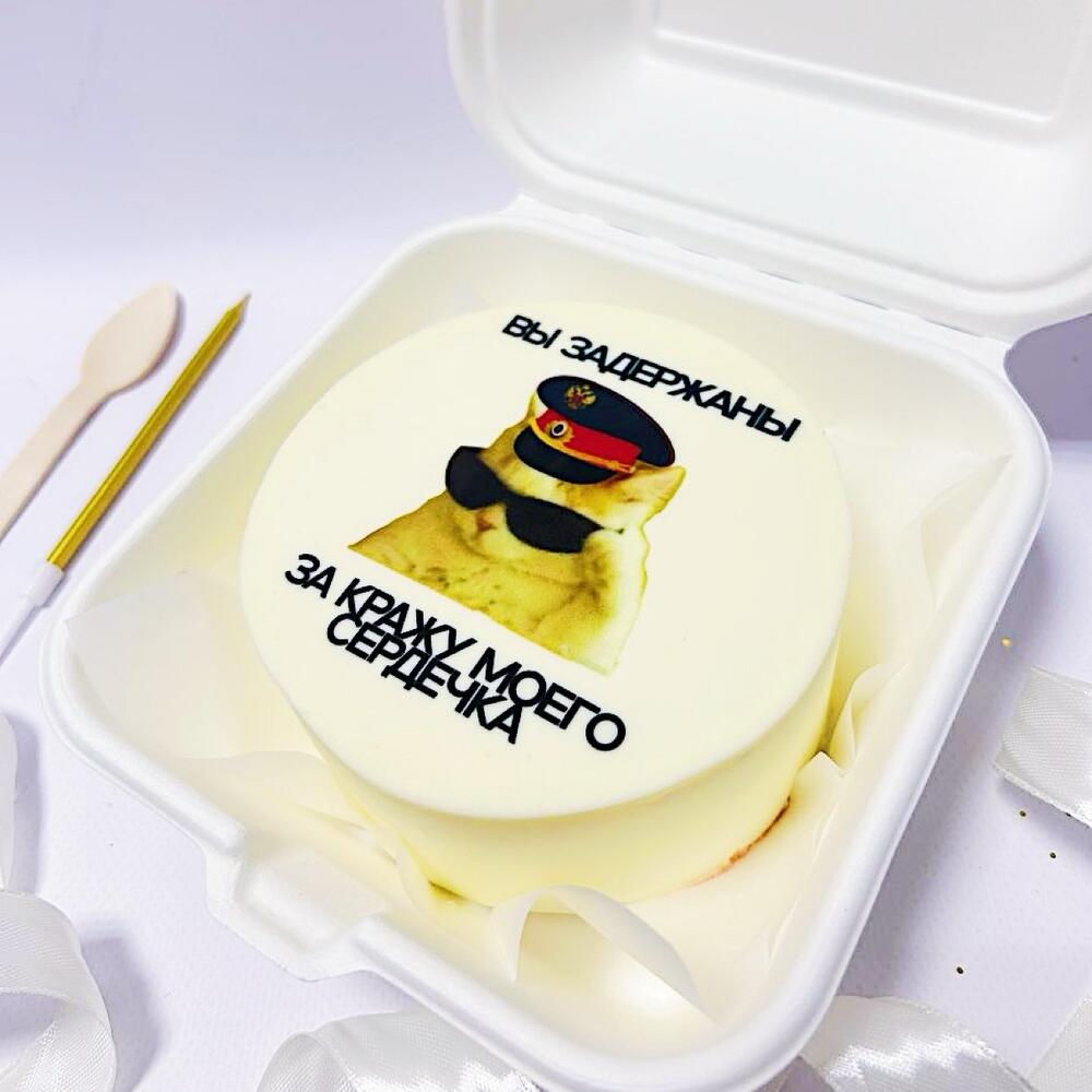 Бенто торт с мемным котиком: Вы задержаны за кражу моего сердца