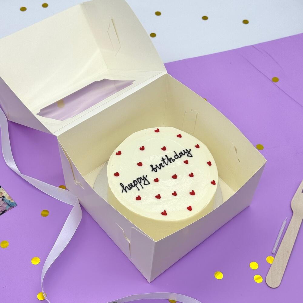 Бенто торт с сердечками на День рождения "Happy Birthday"