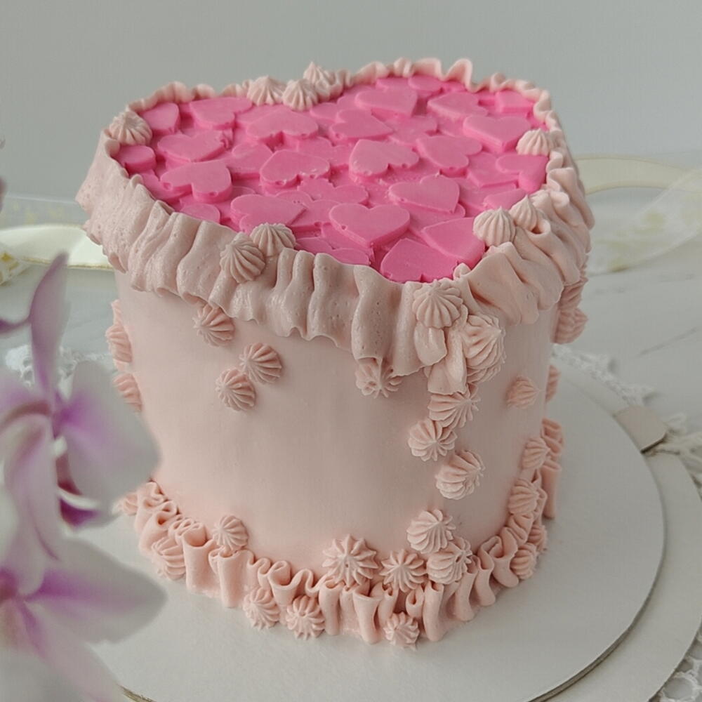 Бенто торт СЕРДЦЕ Любовь розовое (красный бархат) на 14 февраля