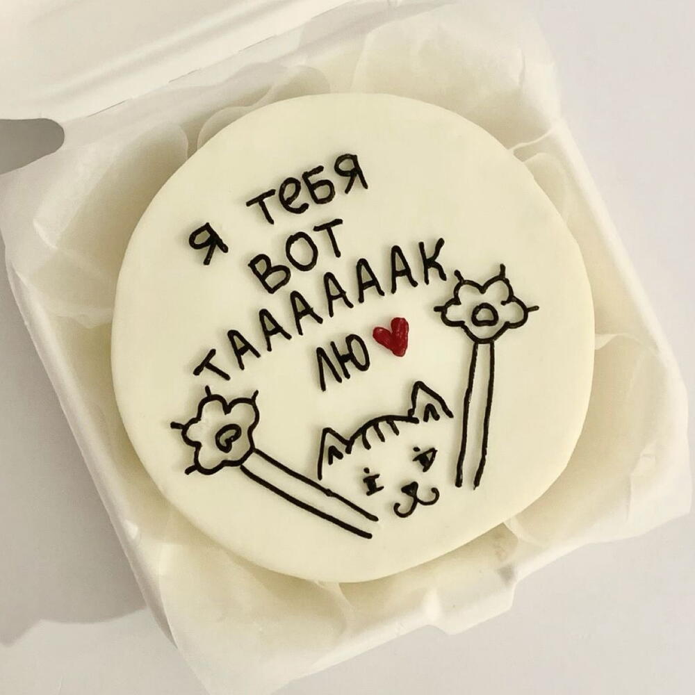 Бенто торт Я тебя люблю с котиком на 14 февраля