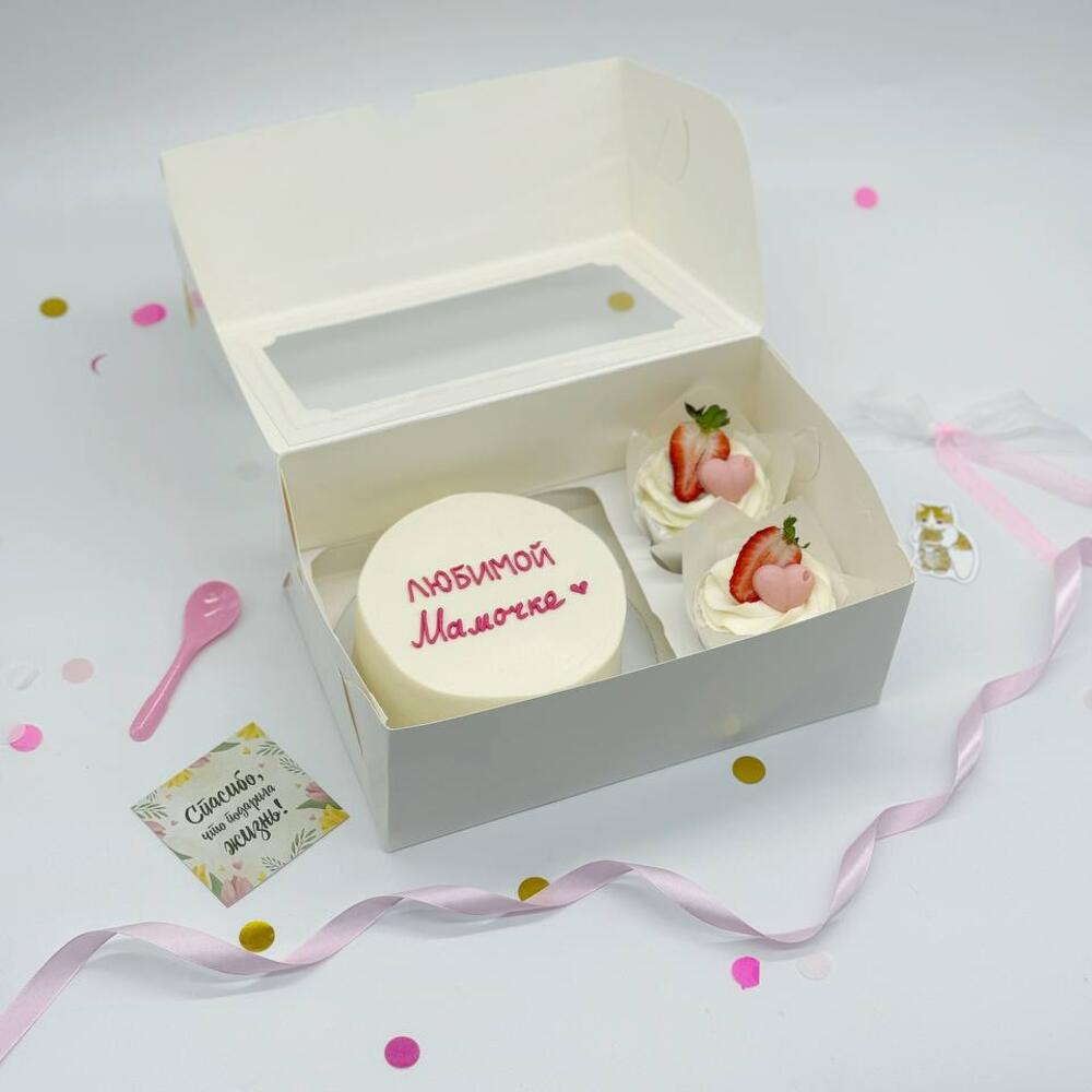 Бенто тортик «Любимой мамочке» и капкейки с сердечками в подарок маме на День Матери