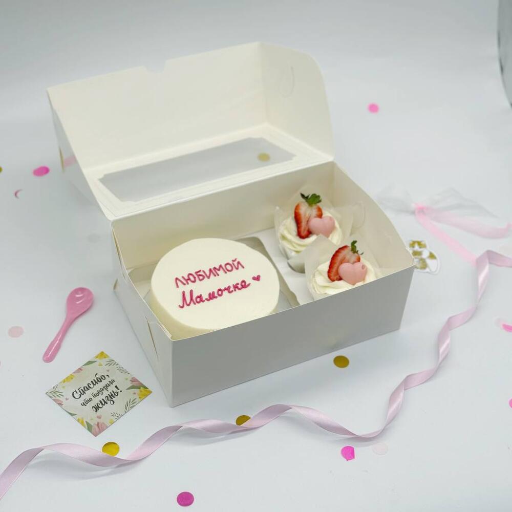 Бенто тортик «Любимой мамочке» и капкейки с сердечками в подарок маме на День Матери