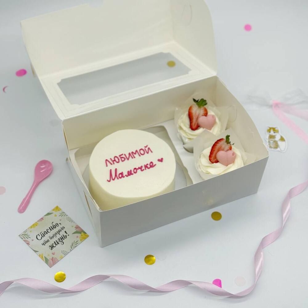 Бенто тортик «Любимой мамочке» и капкейки с сердечками в подарок маме на День Матери