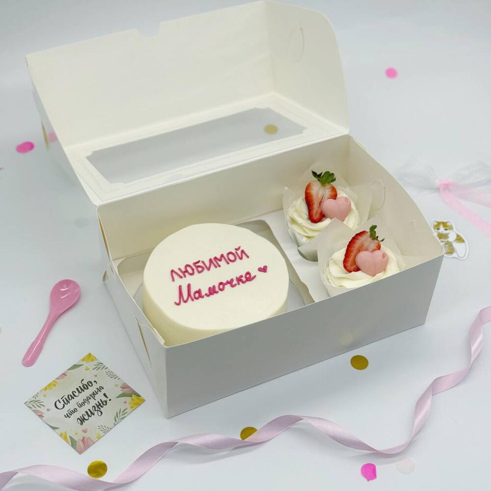 Бенто тортик «Любимой мамочке» и капкейки с сердечками в подарок маме на День Матери